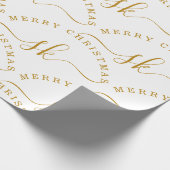 Elegant Goud Script Naam Monogram Vrolijk Kerstfee Cadeaupapier (Hoek)