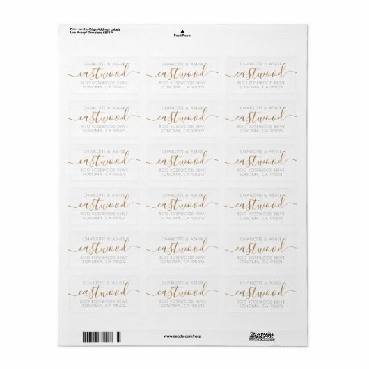 Elegant Goud Script Naam Pas getrouwd Paar Etiket (Full Sheet)
