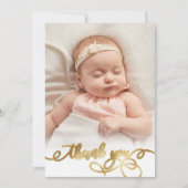 Elegant Goud Script Newborn Baby Foto Dank u Bedankkaart (Voorkant)