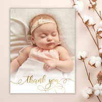 Elegant Goud Script Newborn Baby Foto Dank u