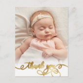 Elegant Goud Script Newborn Baby Foto Dank u Briefkaart (Voorkant)