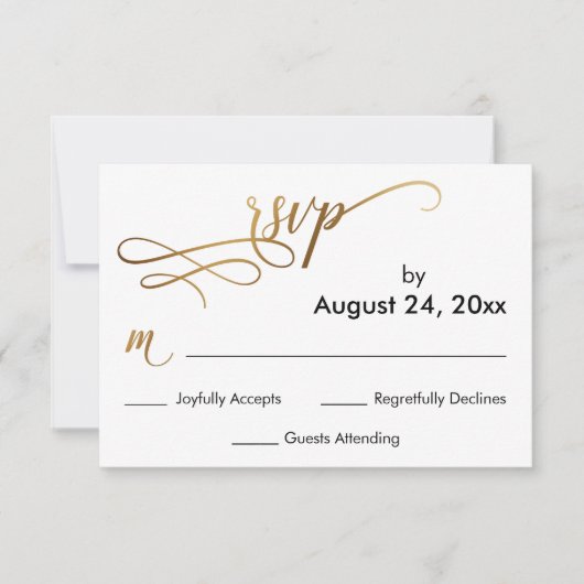 Elegant Goud Script op Eenvoudige RSVP-kaart RSVP Kaartje (Voorkant)