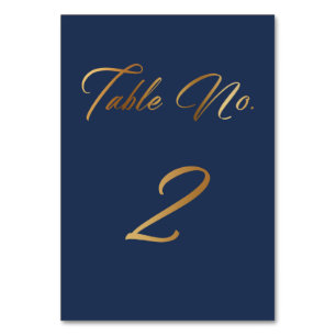 Elegant Goud Script op Navy Table Number 2 Kaart