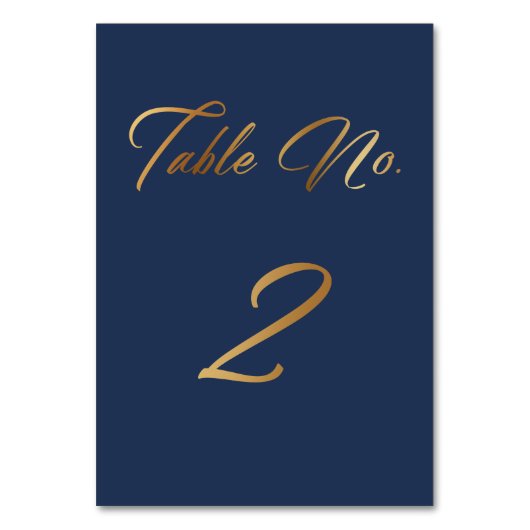 Elegant Goud Script op Navy Table Number 2 Kaart (Achterkant)