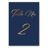 Elegant Goud Script op Navy Table Number 2 Kaart (Voorkant)
