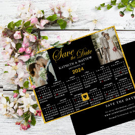 Elegant Goud Script op Zwart 2 Foto 2024 Kalender Save The Date