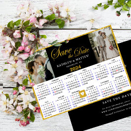 Elegant Goud Script op Zwart 2 Foto 2024 Kalender Save The Date