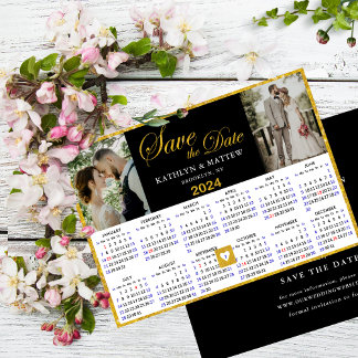 Elegant Goud Script op Zwart 2 Foto 2024 Kalender Save The Date