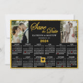 Elegant Goud Script op Zwart 2 Foto 2024 Kalender Save The Date (Voorkant)