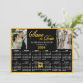 Elegant Goud Script op Zwart 2 Foto 2024 Kalender Save The Date (Staand voorkant)