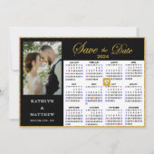 Elegant Goud Script op Zwarte Foto 2024 Kalender Save The Date (Voorkant)