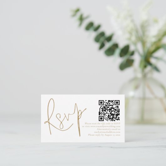 Elegant Goud Script QR Code Bruiloft RSVP Informatiekaartje (Staand voorkant)