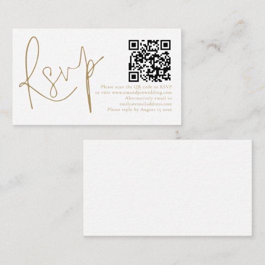 Elegant Goud Script QR Code Bruiloft RSVP Informatiekaartje (Voorkant / Achterkant)