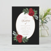 Elegant Goud Script Rode Pioenrozen Bruiloft Kaart (Staand voorkant)