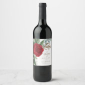 Elegant Goud Script Rood Bloemen Bruiloft Wijn Etiket (Voorkant)