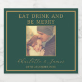 Elegant Goud Script Trouwfoto | Groen Sparkling Wijnetiket (Enkel label)