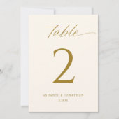 Elegant Goud Script Trouwtafel Nummers Kaart (Voorkant)