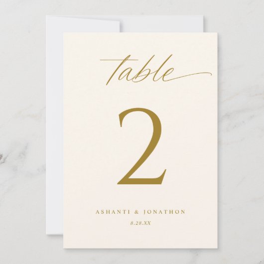 Elegant Goud Script Trouwtafel Nummers Kaart (Voorkant)
