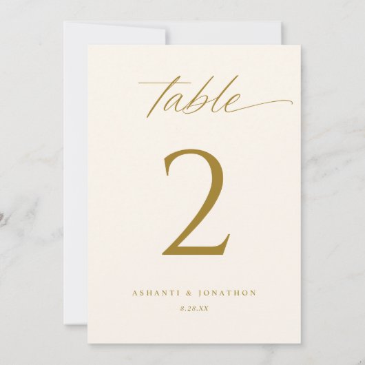Elegant Goud Script Trouwtafel Nummers Kaart (Achterkant)