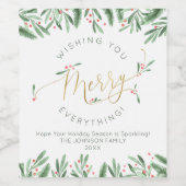 Elegant Goud Script Typografie MERRY Alles Wijn Etiket (Enkel label)