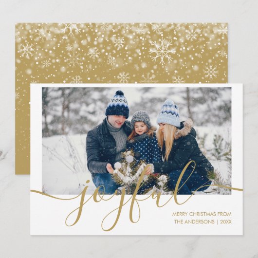Elegant Goud Script Vreugdevolle Foto Kerstmis Feestdagenkaart (Voorkant / Achterkant)