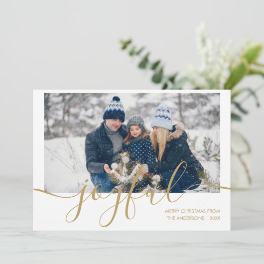 Elegant Goud Script Vreugdevolle Foto Kerstmis Feestdagenkaart (Staand voorkant)