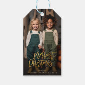 Elegant Goud Script Vrolijk Kerstfeest Fotovakanti Cadeaulabel (Voorkant)