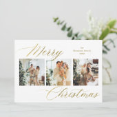 Elegant Goud Script Vrolijk Kerstmis Fotocollage Feestdagenkaart (Staand voorkant)