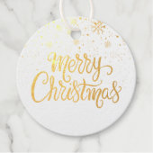 Elegant Goud Script Vrolijk Kerstmis Sneeuwvlokken Bedankjes Labels (Voorkant)