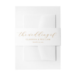 Elegant Goud Script Wit Bruiloft Uitnodigingen Wikkel