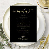 Elegant Goud Script Zwart Bruiloft Menu