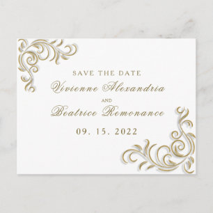 Elegant goud scroll bruiloft Save the Date Briefkaart
