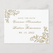 Elegant goud scroll bruiloft Save the Date Briefkaart (Voorkant)