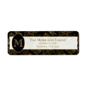 Elegant Goud Scrolls Faux Zwart Marmer Monogram Etiket (Voorkant)
