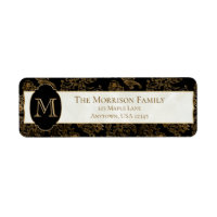 Elegant Goud Scrolls Faux Zwart Marmer Monogram