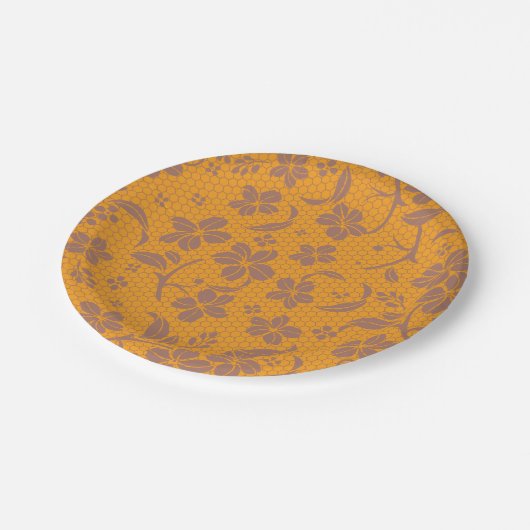 Elegant Goud Sinaasappel Lacey Design Papieren Bordje (Gekanteld)