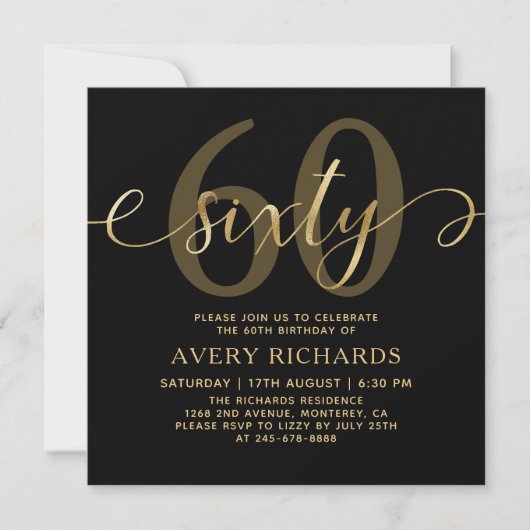 Elegant Goud Sixty Script Zwart 60ste Verjaardag Kaart (Voorkant)
