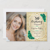 Elegant Goud Smaragd Groene Foto 50e Verjaardag Kaart (Voorkant)