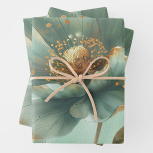 Elegant Goud & Smaragd Papaver Trouwverpakking Inpakpapier Vel