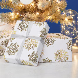 Elegant Goud Sneeuwvlokken Patroon Gelukkig Nieuwj Cadeaupapier
