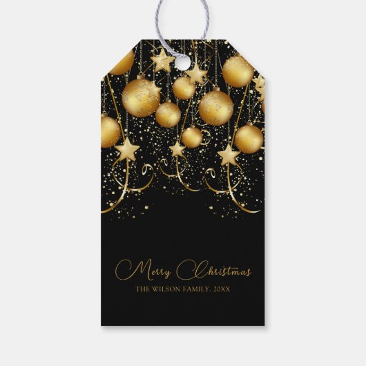 Elegant Goud Sparkle Kerstmis Bauble Cadeaulabel (Achterkant)