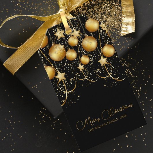 Elegant Goud Sparkle Kerstmis Bauble Cadeaulabel