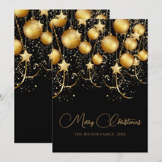 Elegant Goud Sparkle Kerstmis Bauble Feestdagenkaart (Voorkant / Achterkant)