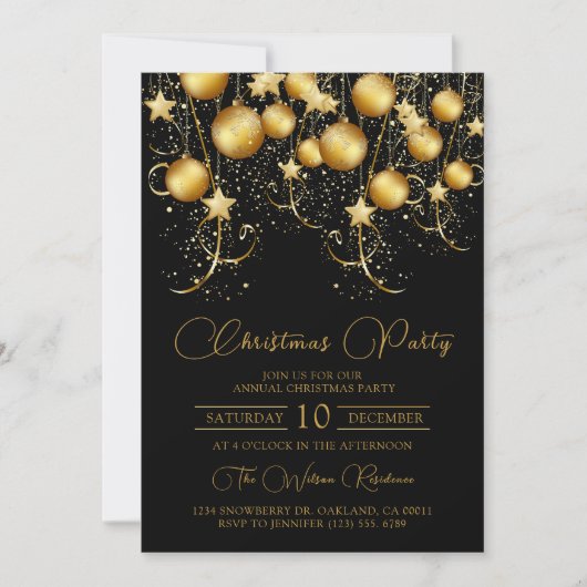 Elegant Goud Sparkle Kerstmis Partij Bauble Kaart (Voorkant)