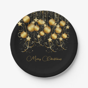 Elegant Goud Sparkle Kerstmis Partij Bauble Papieren Bordje