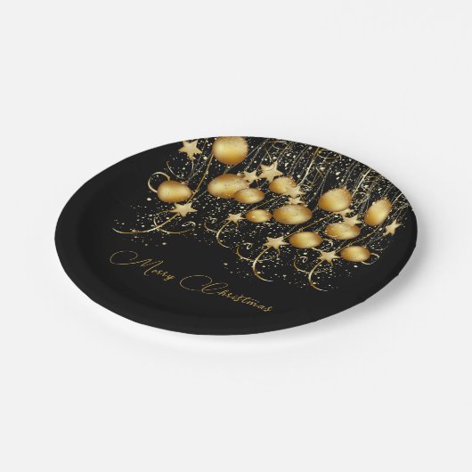 Elegant Goud Sparkle Kerstmis Partij Bauble Papieren Bordje (Gekanteld)