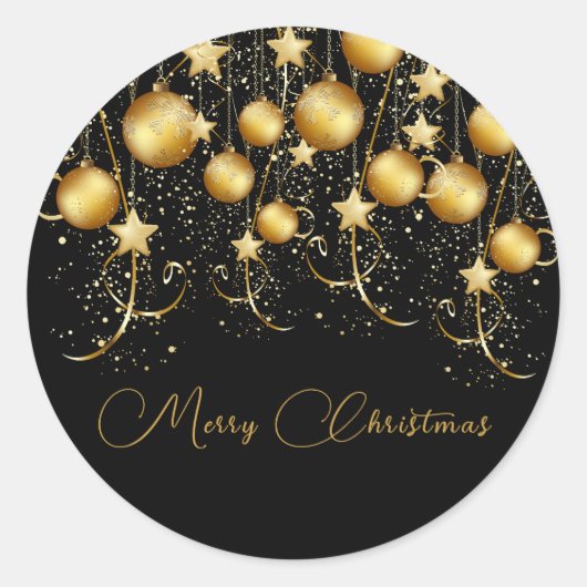 Elegant Goud Sparkle Kerstmis Partij Bauble Ronde Sticker (Voorkant)