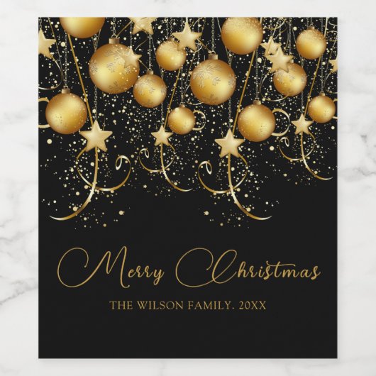 Elegant Goud Sparkle Kerstmis Partij Bauble Wijn Etiket (Enkel label)