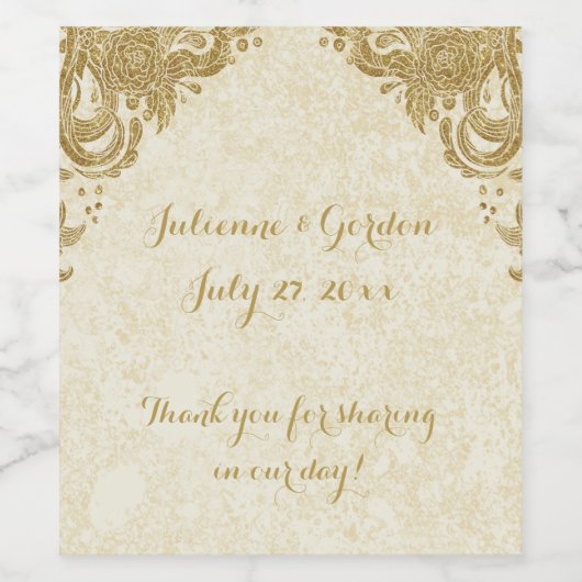 Elegant Goud Sparkle Rozen Ivoor Wijn Etiket (Enkel label)