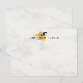 Elegant Goud Splash Modern Monogram Wit Marmer Notitiekaartje (Voorkant / Achterkant)